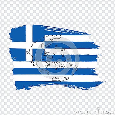 Flag of Greece from brush strokes and Blank map Greece. High quality map of Greece and flag on transparent background. Vector Illustration